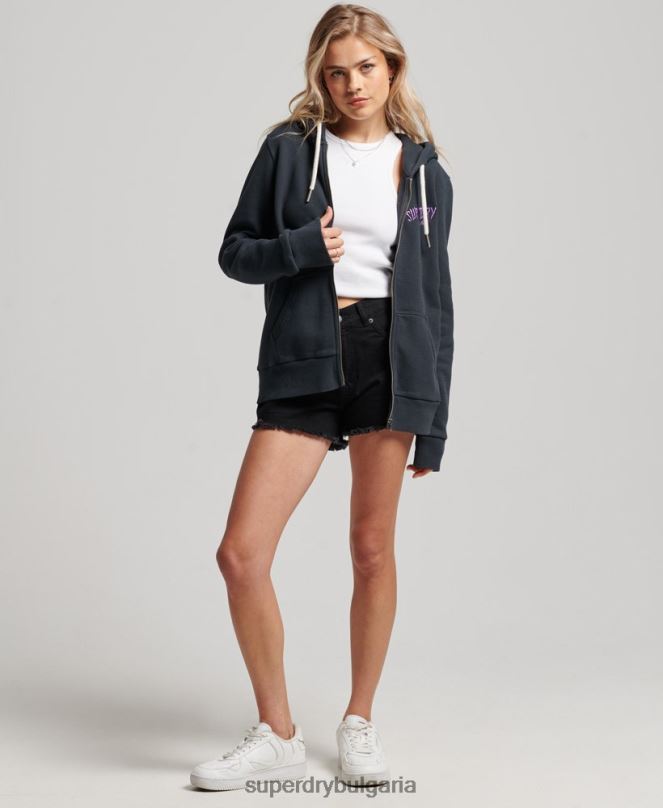 Superdry облекло N00H3382 черен Жени качулка с цип на магазин за ретро стоки