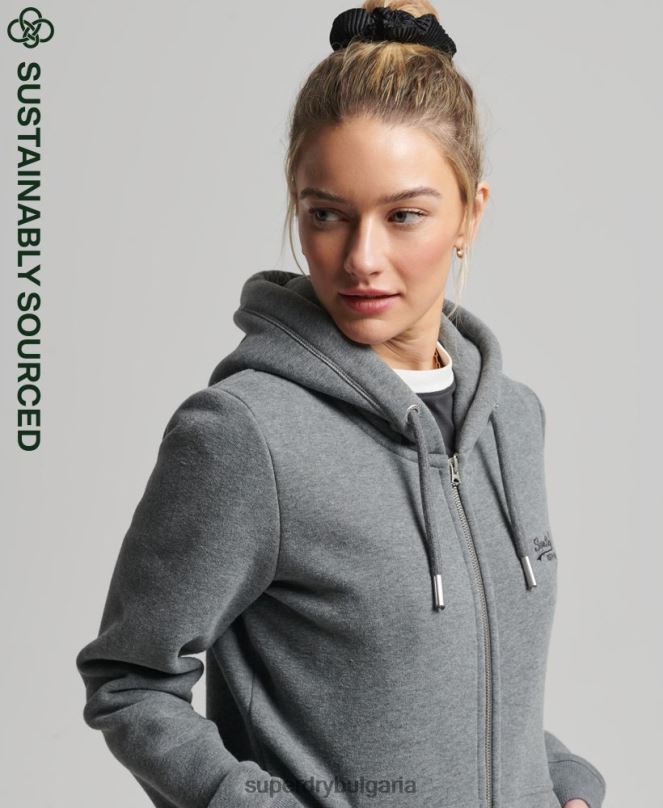 Superdry облекло N00H3383 сиво Жени ретро суичър с лого и цип от органичен памук