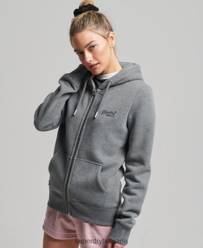 Superdry облекло N00H3383 сиво Жени ретро суичър с лого и цип от органичен памук