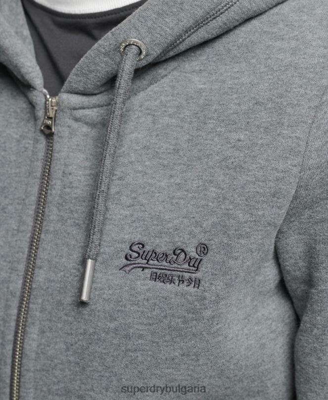 Superdry облекло N00H3383 сиво Жени ретро суичър с лого и цип от органичен памук