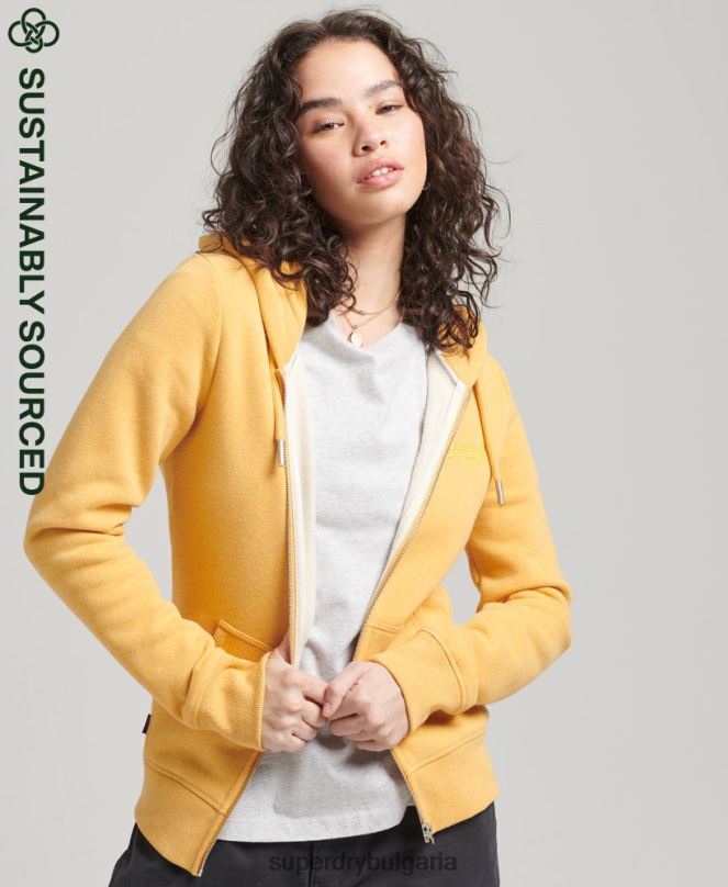 Superdry облекло N00H3384 жълто Жени ретро суичър с лого и цип от органичен памук
