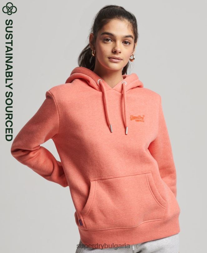 Superdry облекло N00H3385 корал Жени качулка с ретро лого от органичен памук