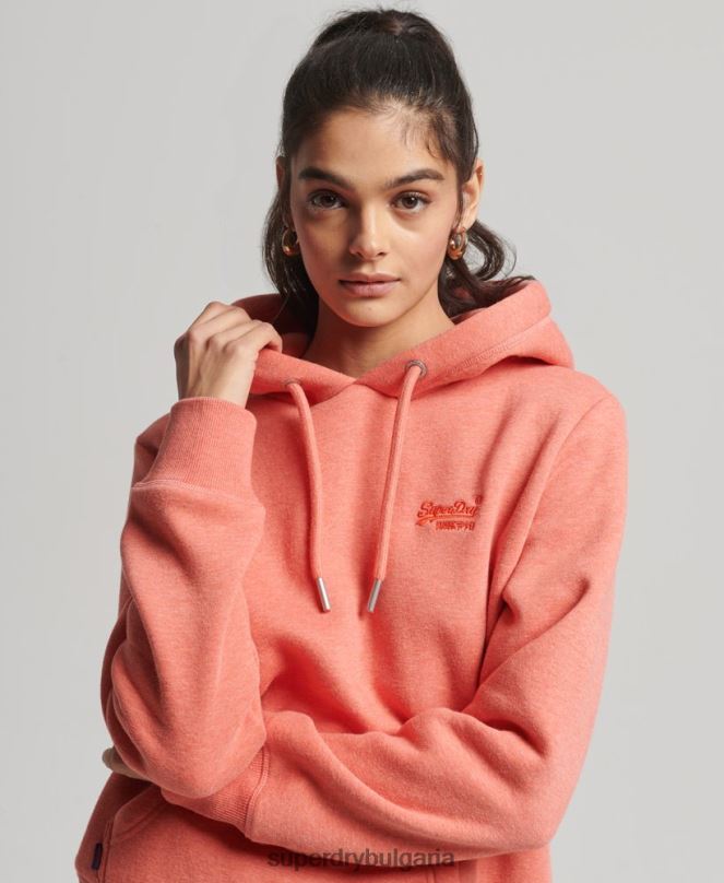 Superdry облекло N00H3385 корал Жени качулка с ретро лого от органичен памук