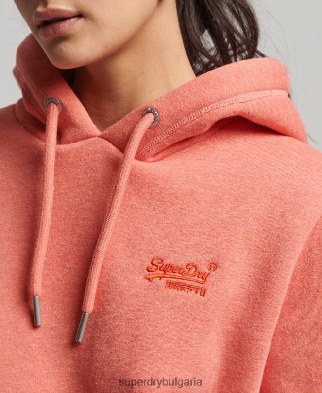 Superdry облекло N00H3385 корал Жени качулка с ретро лого от органичен памук
