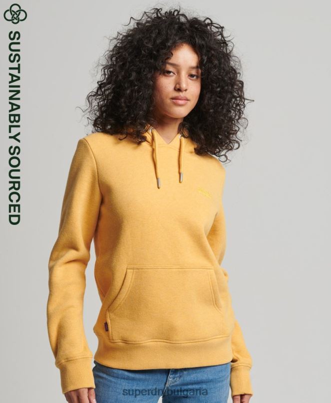 Superdry облекло N00H3386 жълто Жени качулка с ретро лого от органичен памук