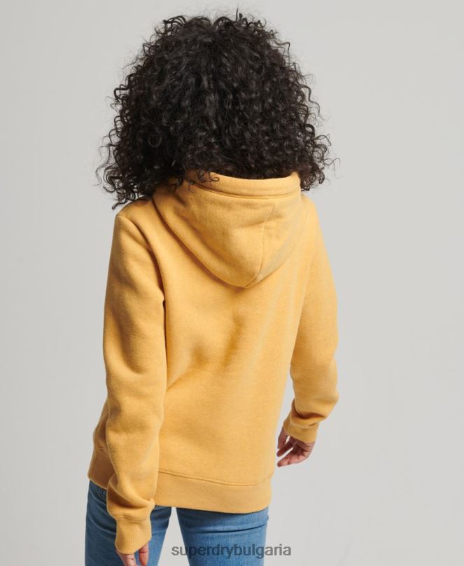 Superdry облекло N00H3386 жълто Жени качулка с ретро лого от органичен памук