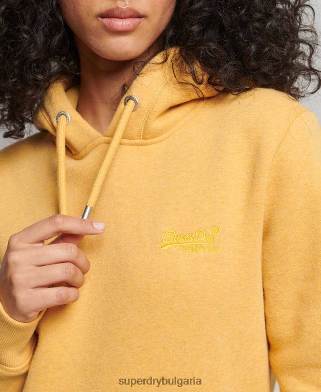 Superdry облекло N00H3386 жълто Жени качулка с ретро лого от органичен памук