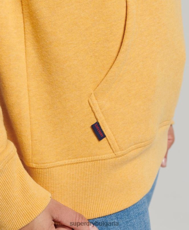 Superdry облекло N00H3386 жълто Жени качулка с ретро лого от органичен памук