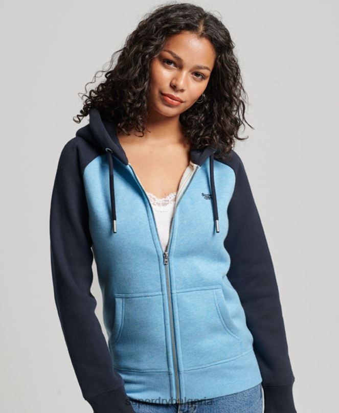 Superdry облекло N00H3387 син Жени бейзболна качулка с ретро лого и цип