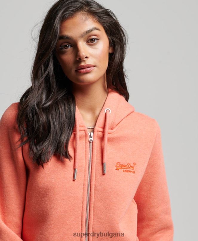 Superdry облекло N00H3388 корал Жени ретро суичър с цип с бродирано лого