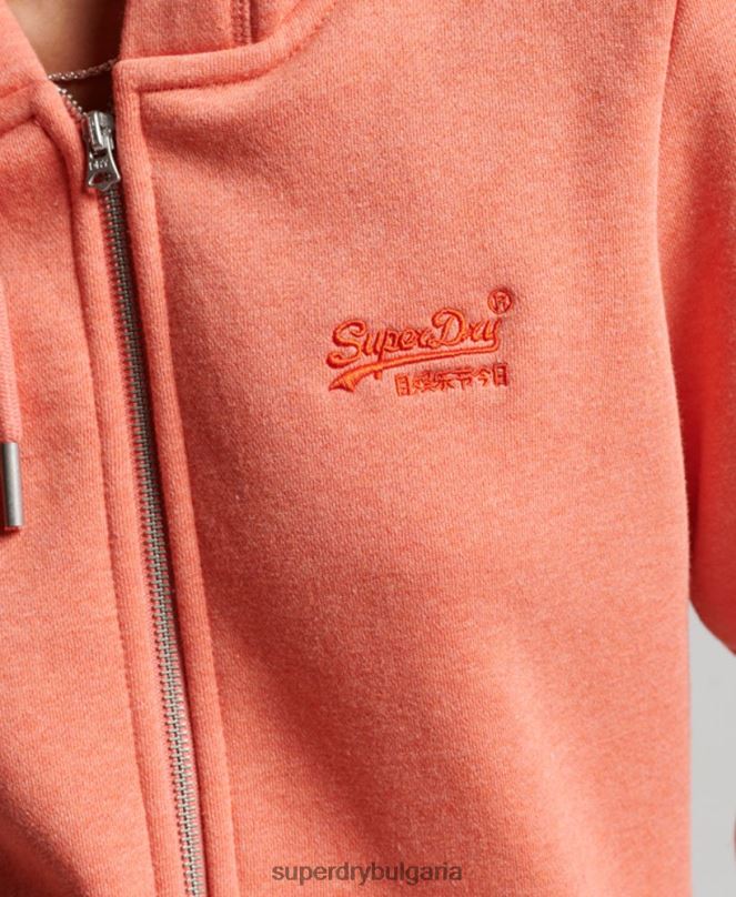 Superdry облекло N00H3388 корал Жени ретро суичър с цип с бродирано лого