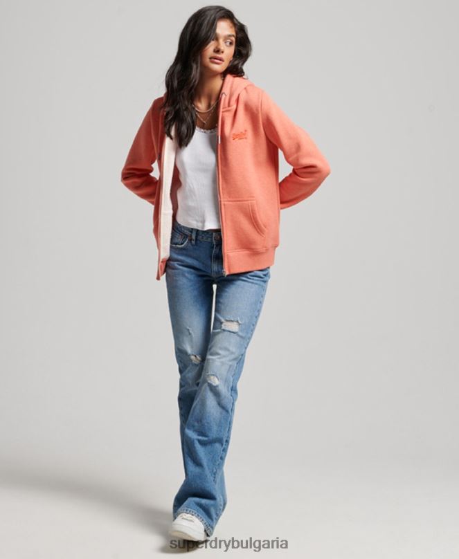 Superdry облекло N00H3388 корал Жени ретро суичър с цип с бродирано лого