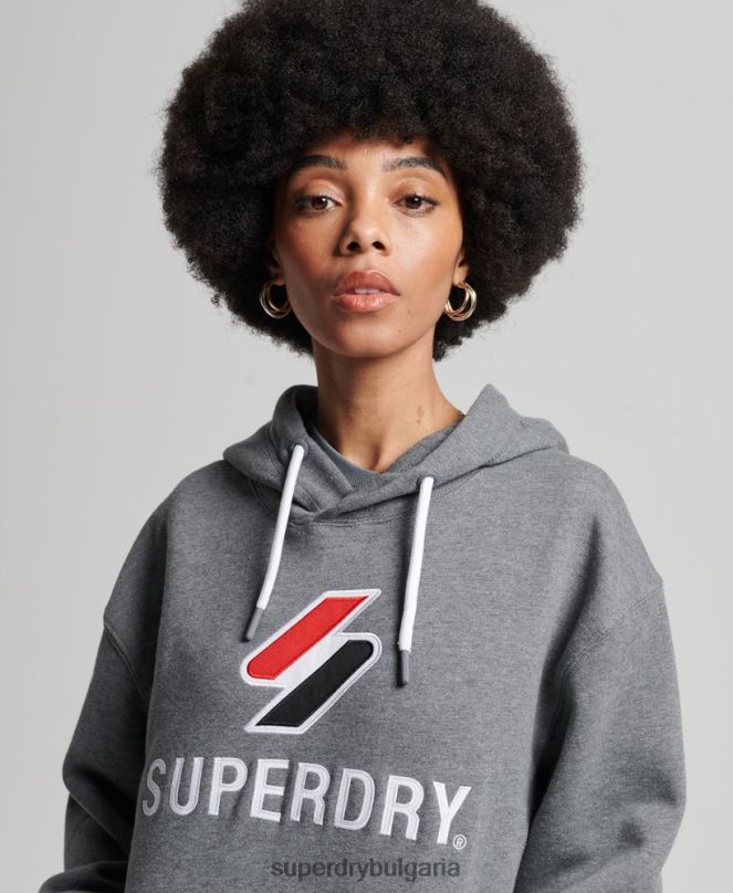 Superdry облекло N00H3390 тъмно сив Жени голям суичър с апликации