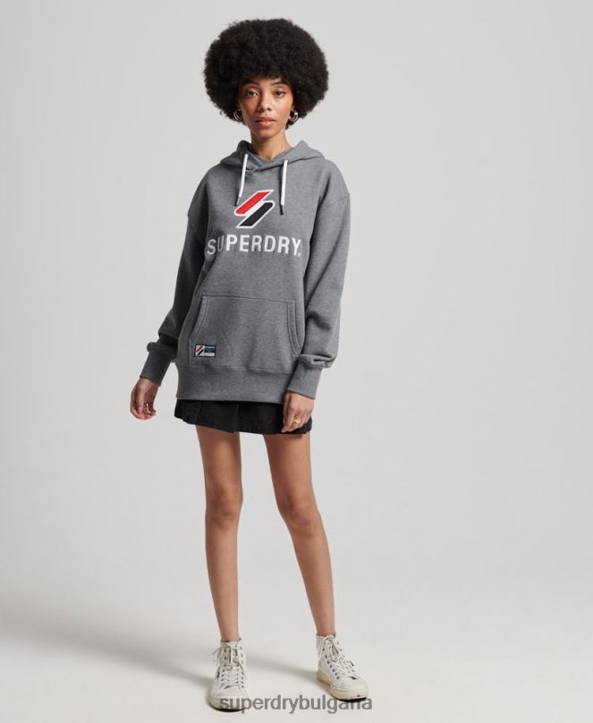 Superdry облекло N00H3390 тъмно сив Жени голям суичър с апликации