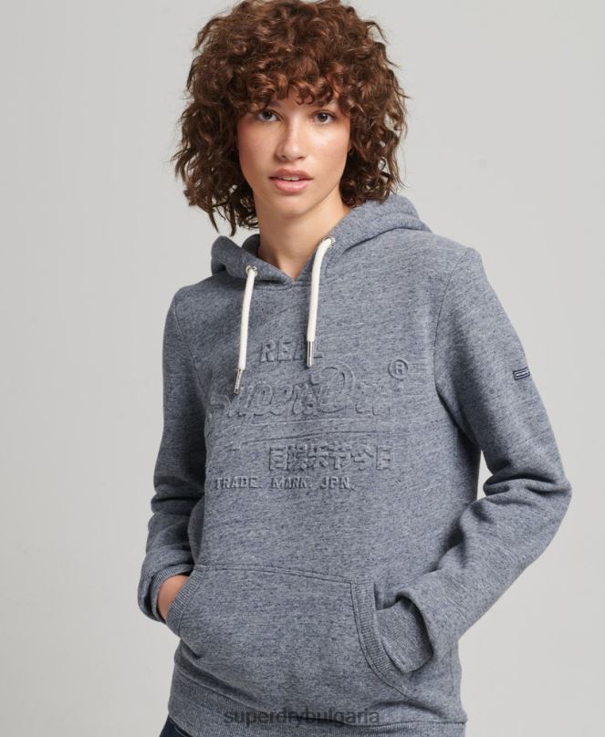 Superdry облекло N00H3396 светло синьо Жени суичър с релефно графично лого