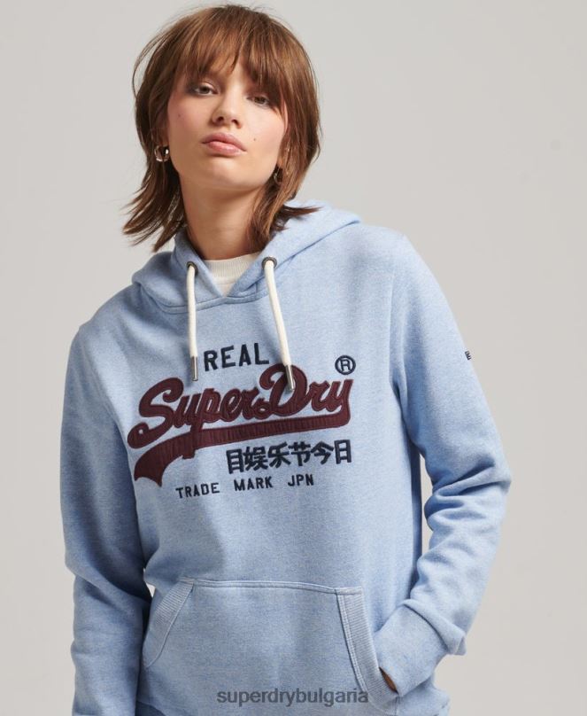 Superdry облекло N00H3397 светло синьо Жени ретро лого наследство качулка