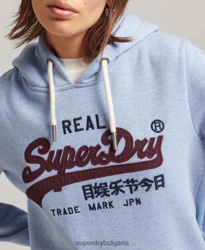 Superdry облекло N00H3397 светло синьо Жени ретро лого наследство качулка