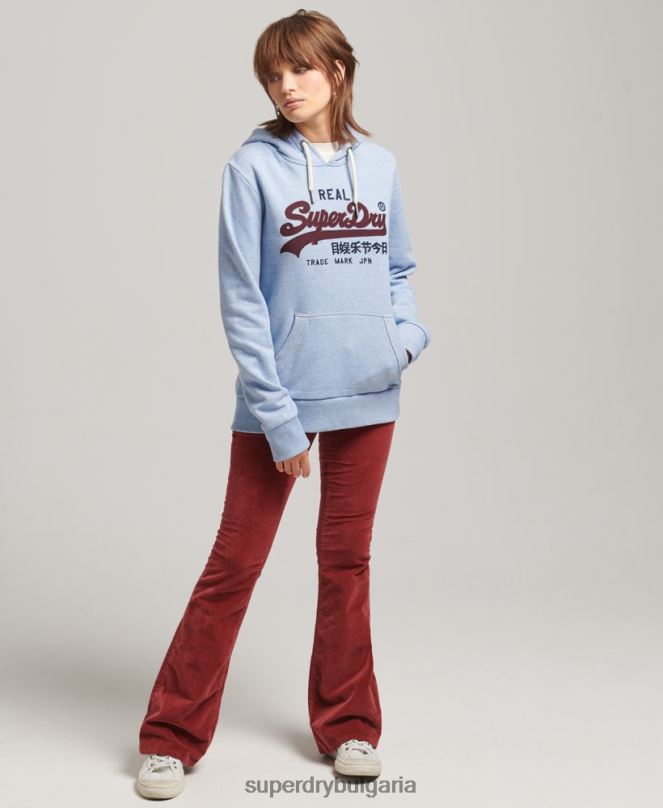 Superdry облекло N00H3397 светло синьо Жени ретро лого наследство качулка