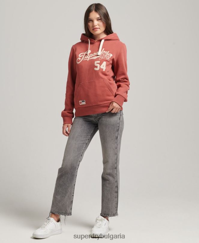 Superdry облекло N00H3398 оранжево Жени колежанска качулка в стил скрипт