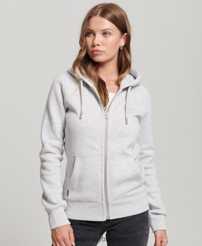 Superdry облекло N00H3400 светло сив Жени ретро суичър с цип с бродирано лого