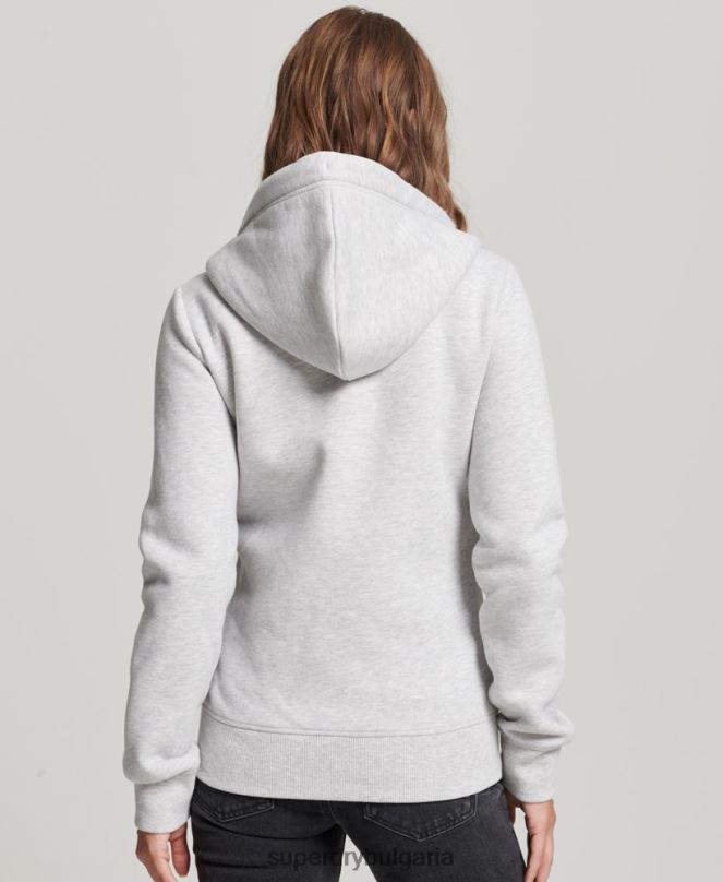 Superdry облекло N00H3400 светло сив Жени ретро суичър с цип с бродирано лого