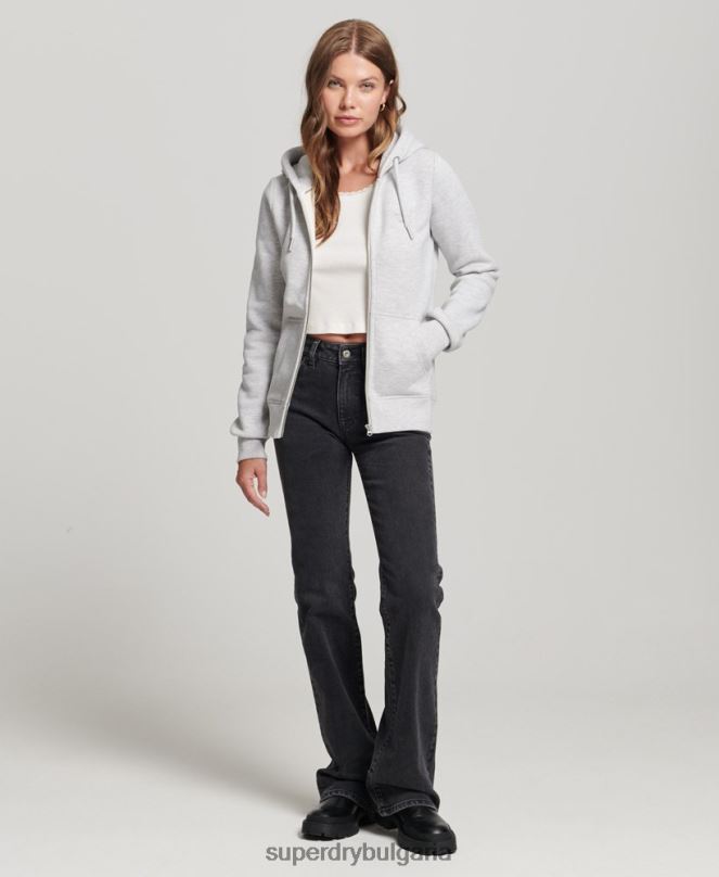 Superdry облекло N00H3400 светло сив Жени ретро суичър с цип с бродирано лого