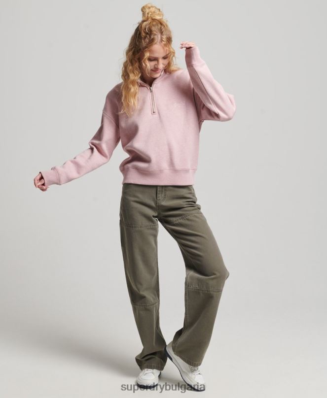 Superdry облекло N00H3404 розово Жени органичен памук ретро лого henley суичър