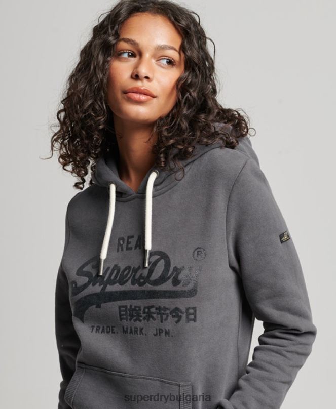 Superdry облекло N00H3405 тъмно сив Жени украсена качулка