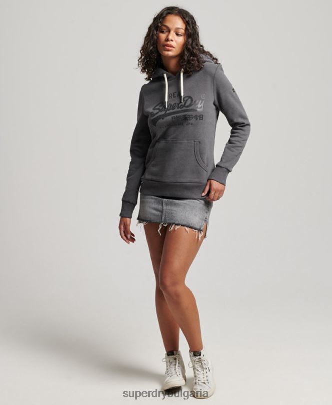 Superdry облекло N00H3405 тъмно сив Жени украсена качулка