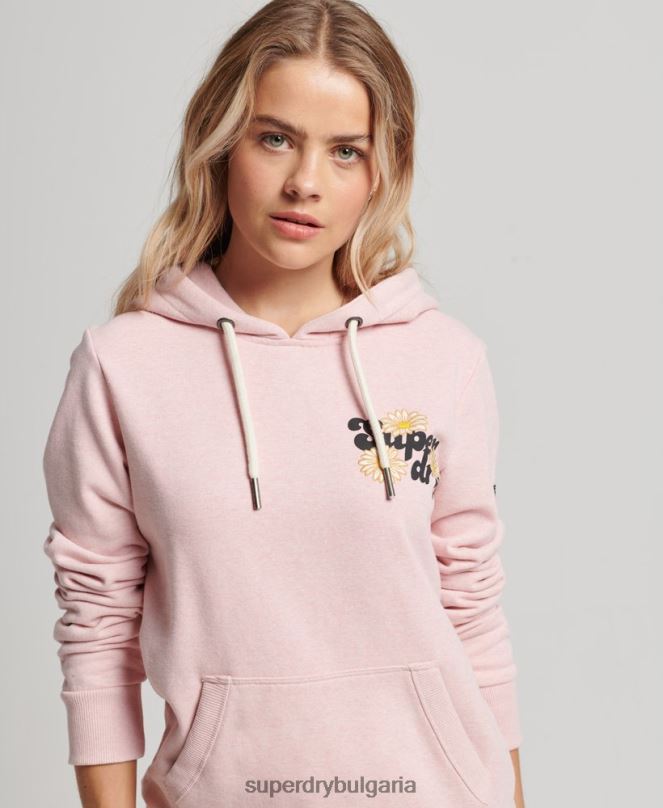 Superdry облекло N00H3408 розово Жени винтидж качулка с флорален сценарий