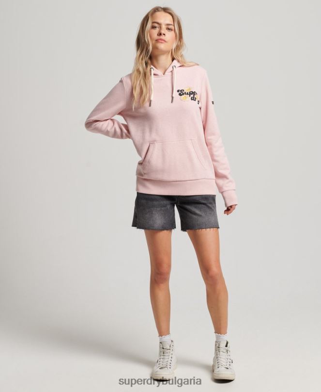 Superdry облекло N00H3408 розово Жени винтидж качулка с флорален сценарий