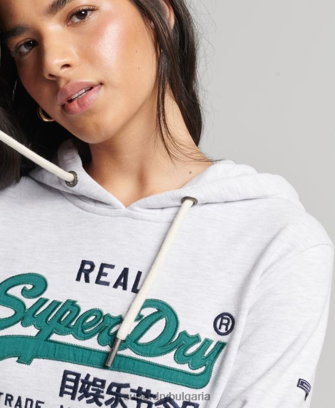 Superdry облекло N00H3409 светло сив Жени ретро лого наследство нечеткано худи