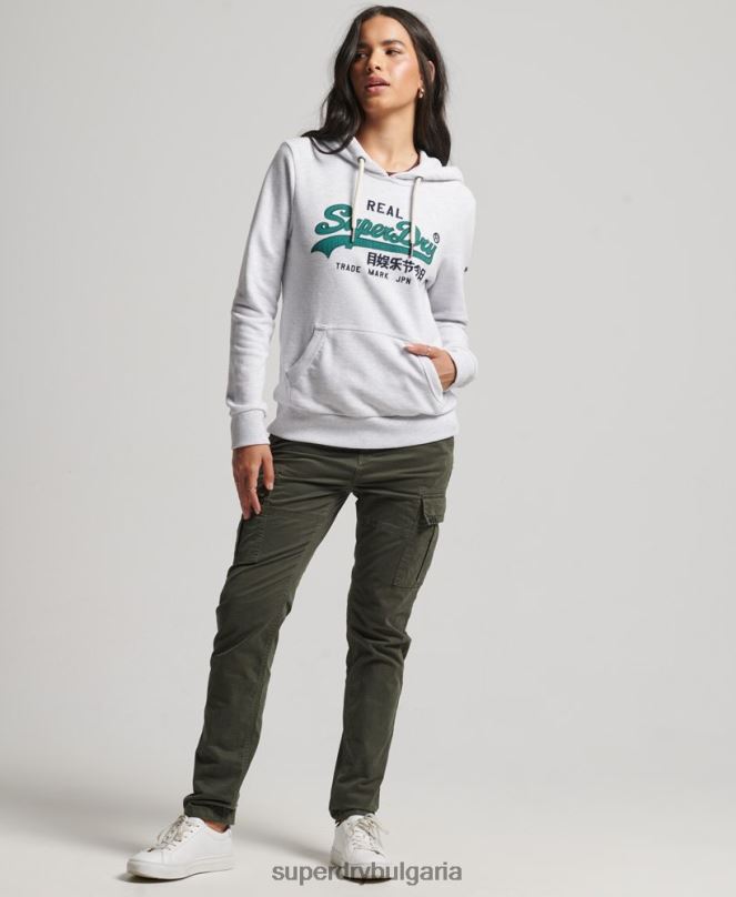 Superdry облекло N00H3409 светло сив Жени ретро лого наследство нечеткано худи