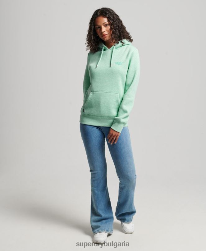 Superdry облекло N00H3413 зелено Жени ретро суичър с бродирано лого