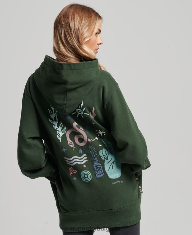 Superdry облекло N00H3415 зелено Жени номадски народен качулка