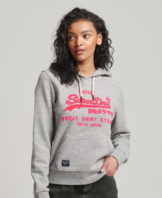 Superdry облекло N00H3417 сиво Жени неонова ретро качулка с лого