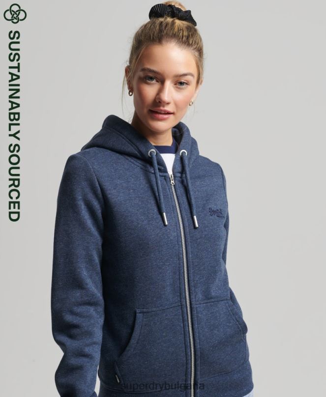 Superdry облекло N00H3421 военноморски флот Жени ретро суичър с лого и цип от органичен памук