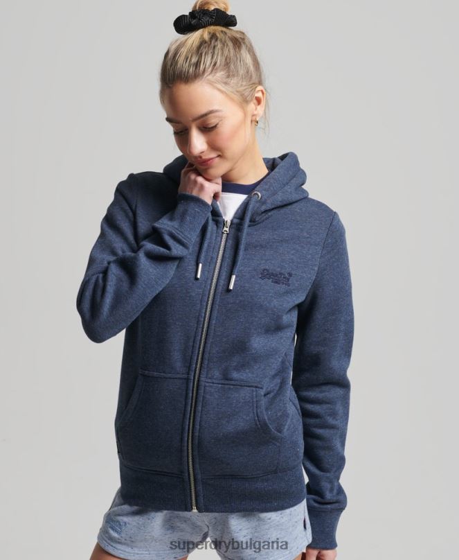 Superdry облекло N00H3421 военноморски флот Жени ретро суичър с лого и цип от органичен памук