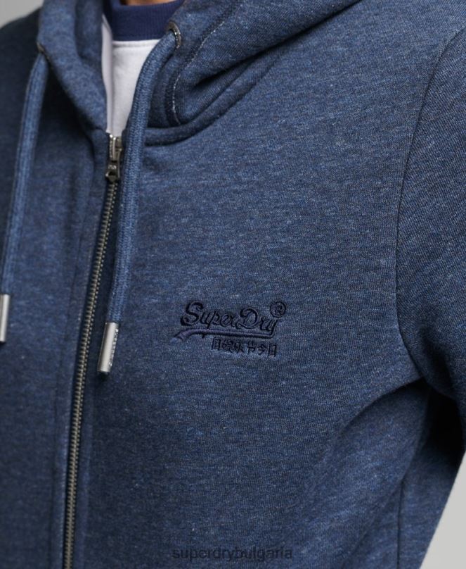Superdry облекло N00H3421 военноморски флот Жени ретро суичър с лого и цип от органичен памук