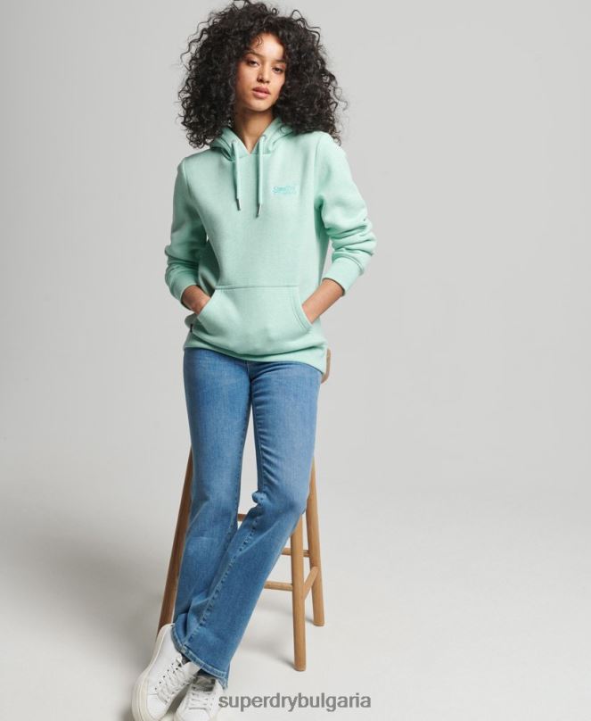 Superdry облекло N00H3422 зелено Жени качулка с ретро лого от органичен памук