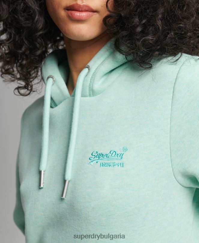 Superdry облекло N00H3422 зелено Жени качулка с ретро лого от органичен памук