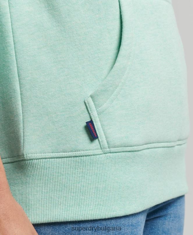 Superdry облекло N00H3422 зелено Жени качулка с ретро лого от органичен памук