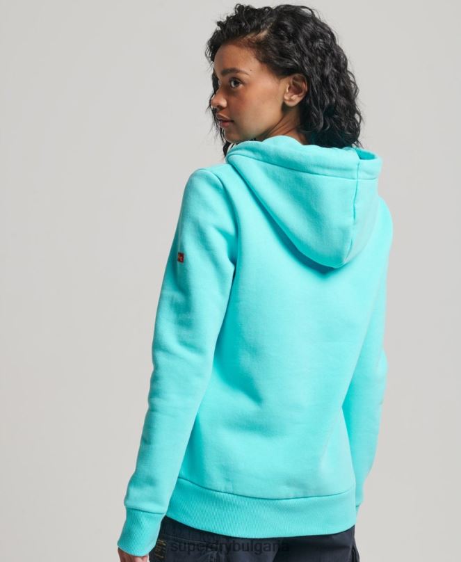 Superdry облекло N00H3423 тюркоаз Жени оригинална качулка с винтидж лого