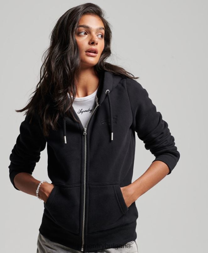 Superdry облекло N00H3425 черен Жени ретро суичър с цип с бродирано лого