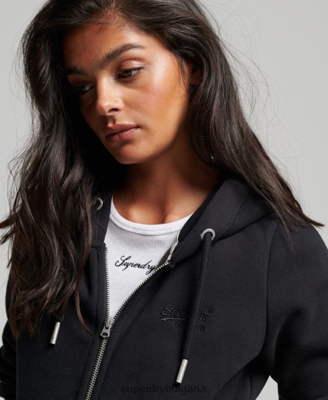 Superdry облекло N00H3425 черен Жени ретро суичър с цип с бродирано лого