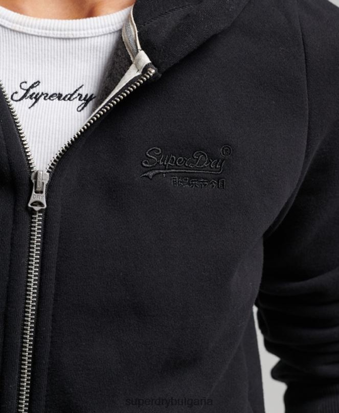 Superdry облекло N00H3425 черен Жени ретро суичър с цип с бродирано лого