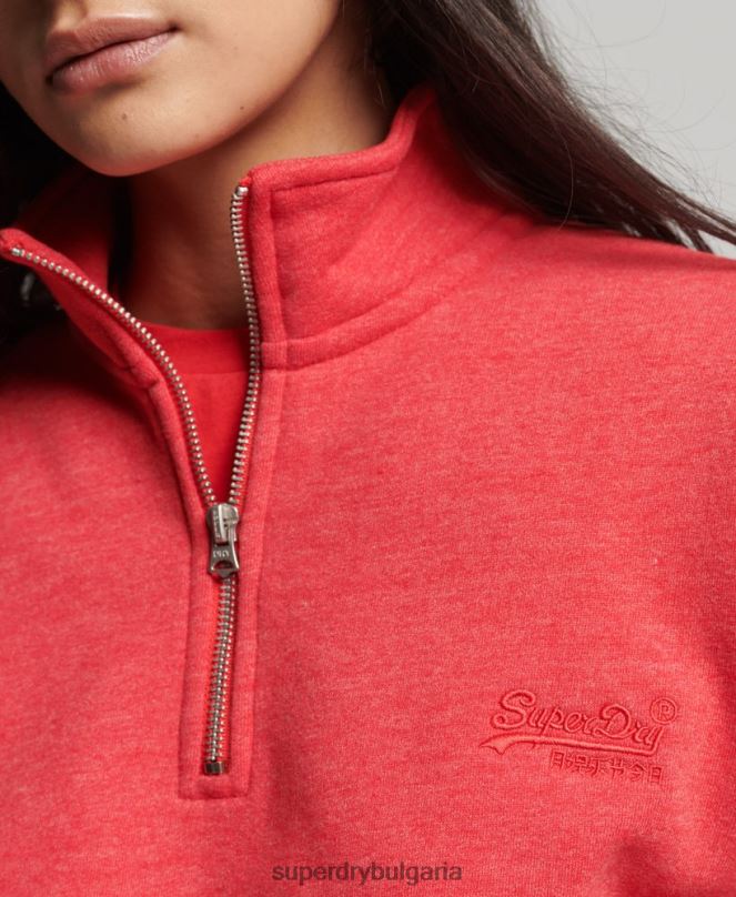 Superdry облекло N00H3427 червен Жени органичен памук ретро лого henley суичър