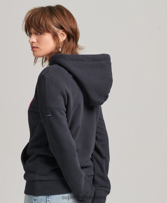 Superdry облекло N00H3428 военноморски флот Жени качулка с бродирано лого на дъгата
