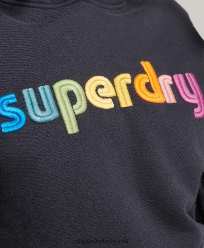 Superdry облекло N00H3428 военноморски флот Жени качулка с бродирано лого на дъгата