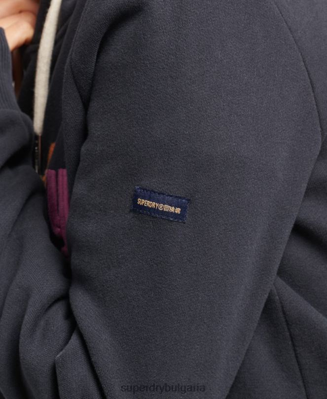 Superdry облекло N00H3428 военноморски флот Жени качулка с бродирано лого на дъгата